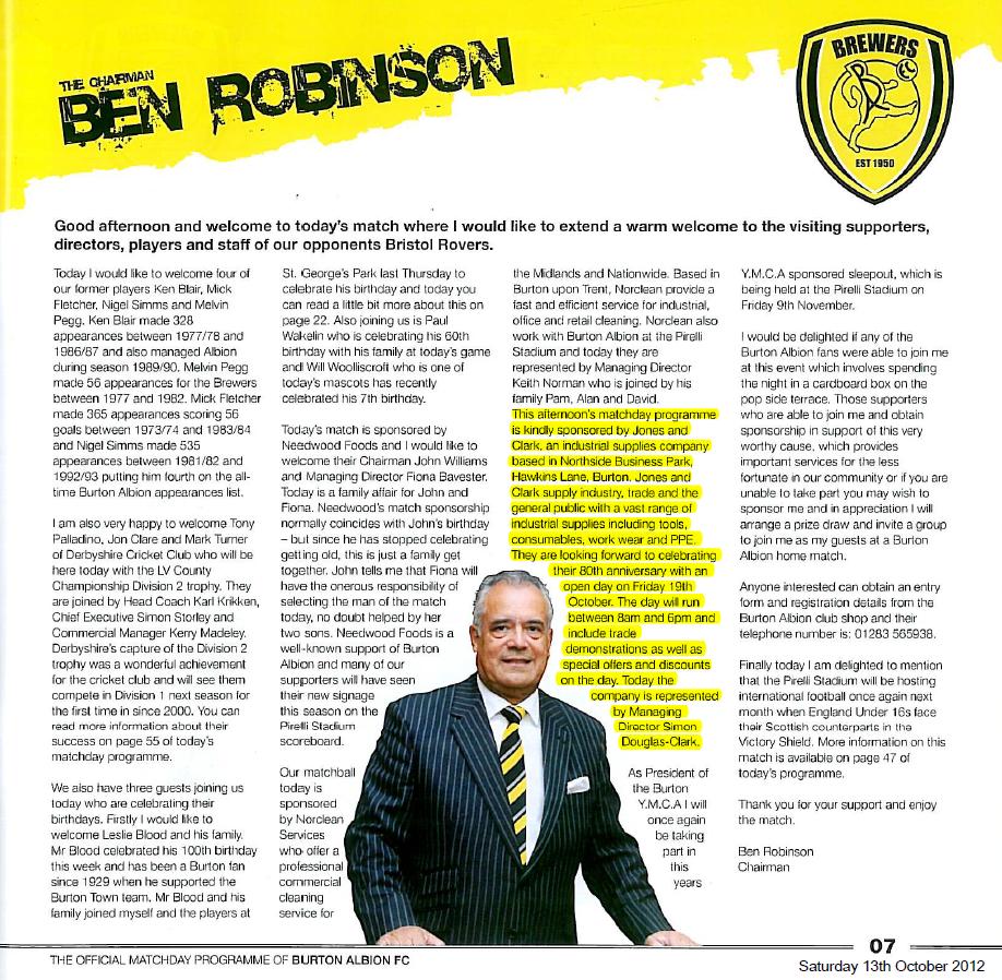 Burton Albion Programme 13th October 2012